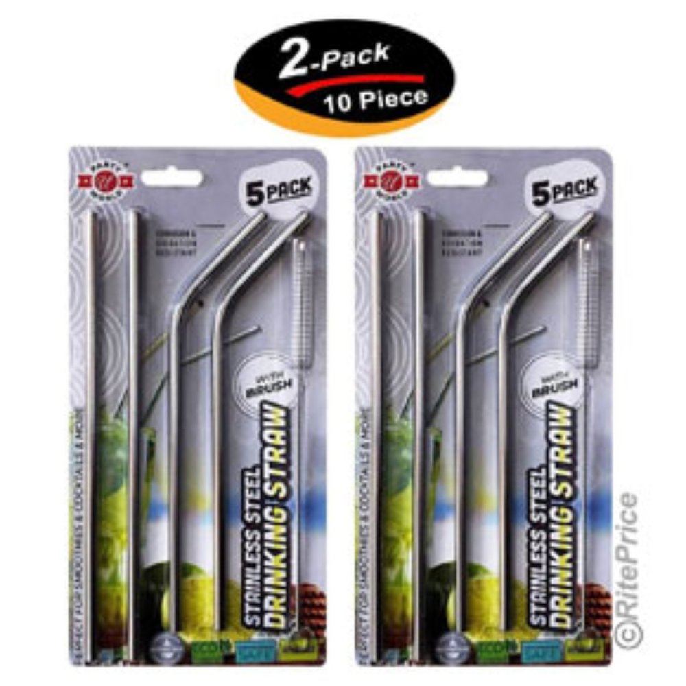 Stainless Steel Metal Reusable Cocktail Drinking Straws Cleaner Brush Set (2 PK)